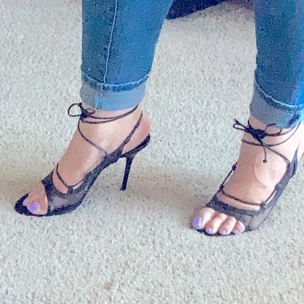 Fishnet Aldo lace-up heel!